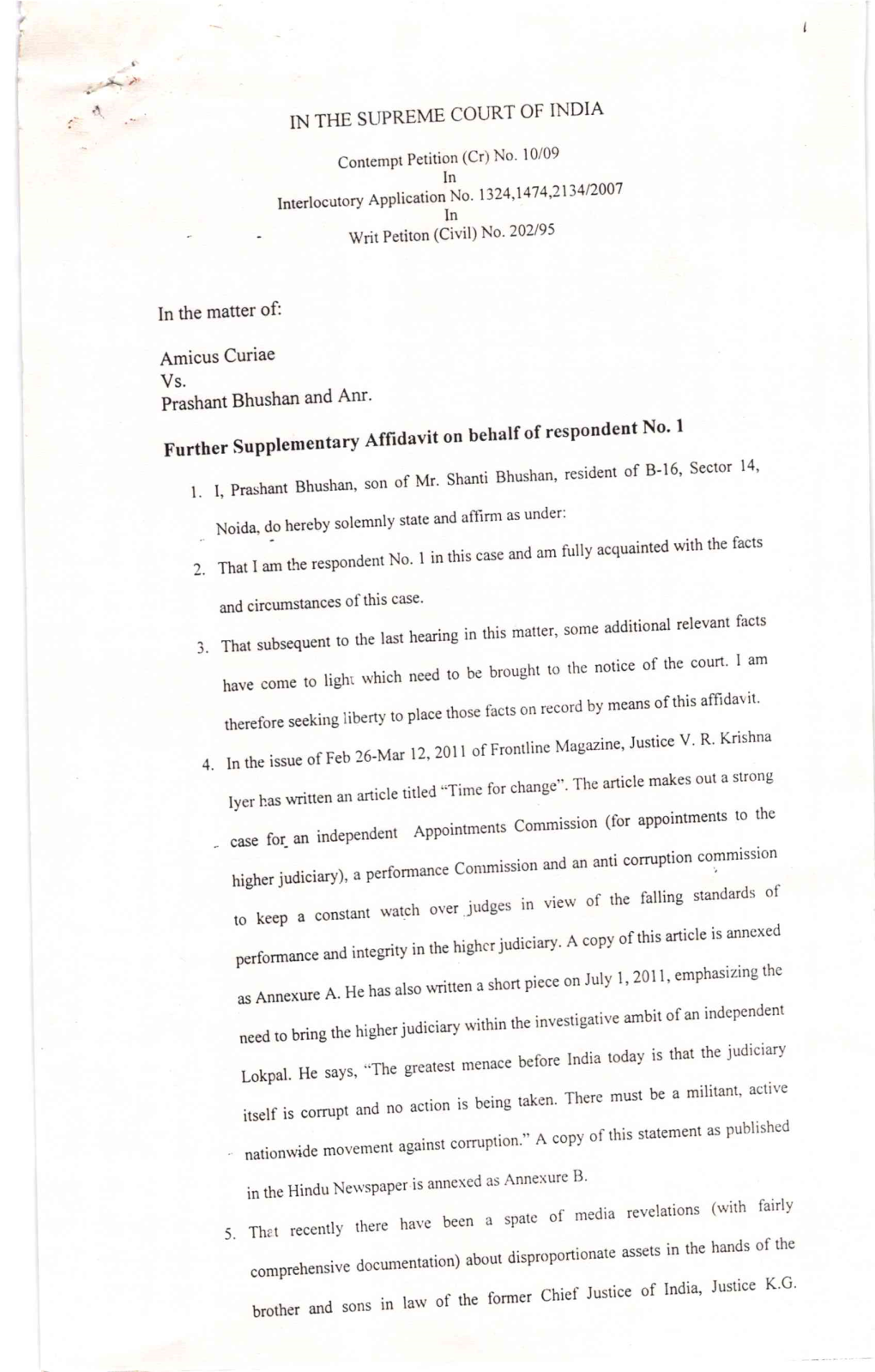 INDIA Xi..T Ant Sl,Urt an and Aff' Affidavit on Behalf of Respondent