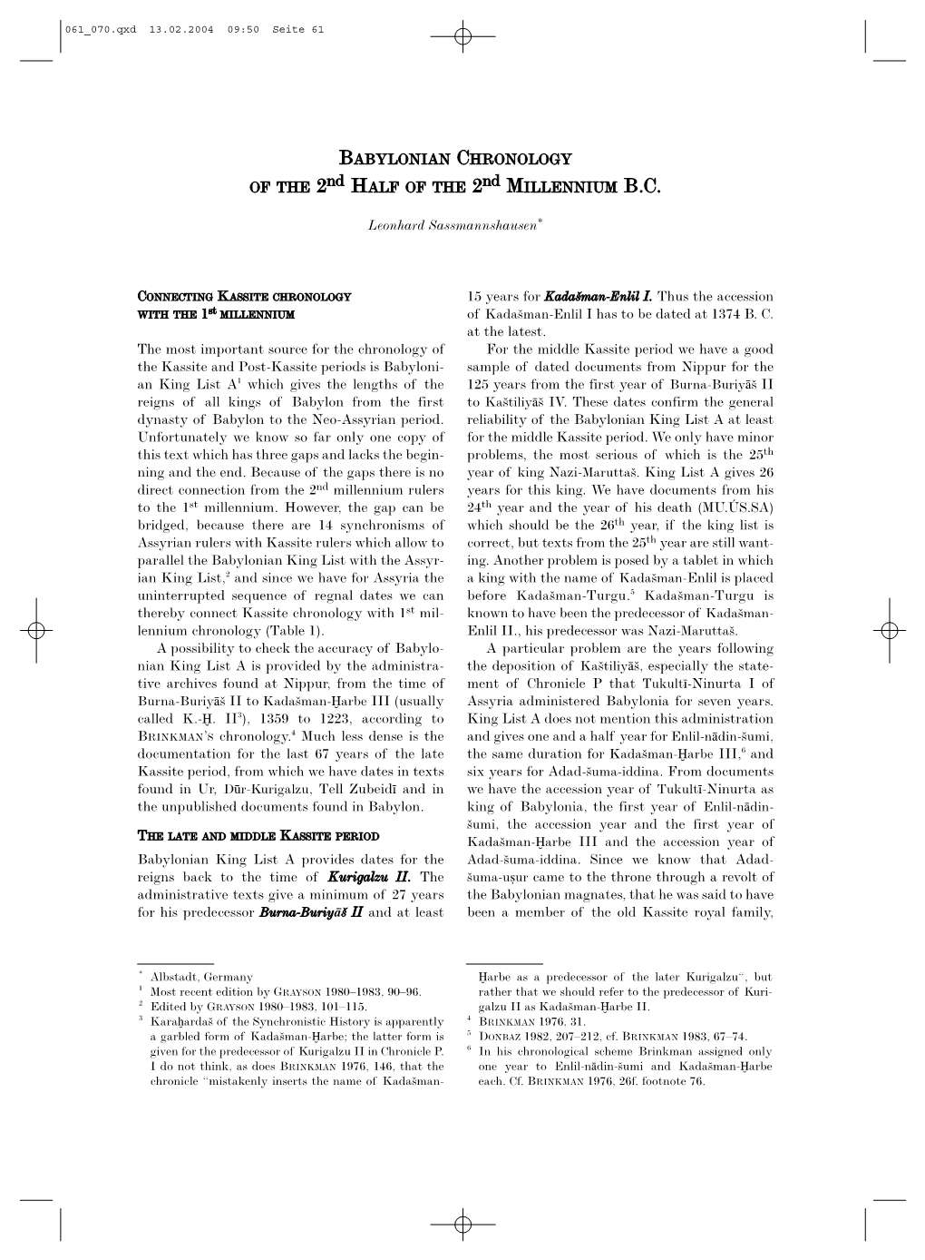 BABYLONIAN CHRONOLOGY of the 2Nd HALF of the 2Nd