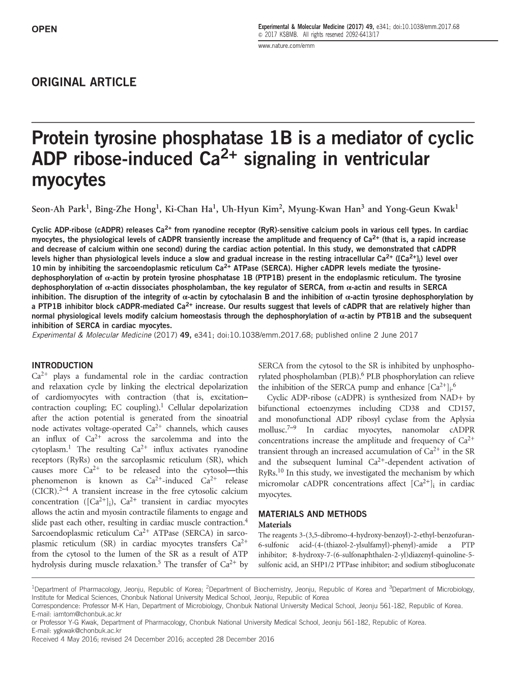 Protein Tyrosine Phosphatase 1B Is a Mediator of Cyclic ADP Ribose-Induced Ca2+ Signaling in Ventricular Myocytes