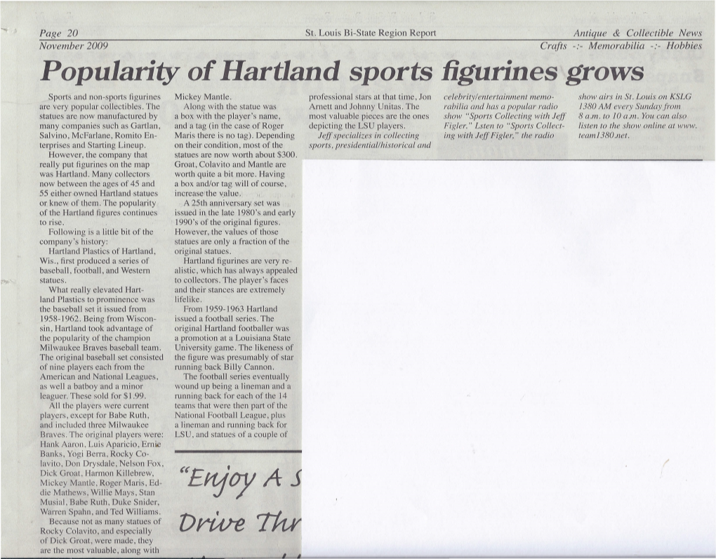 Popularity of Hartland Sports Figurines Grows Sports and Non-Sports Figurines Mickey Mantle
