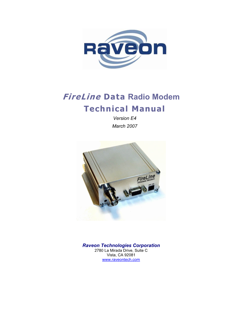 Fireline Data Radio Modem Technical Manual Version E4 March 2007 