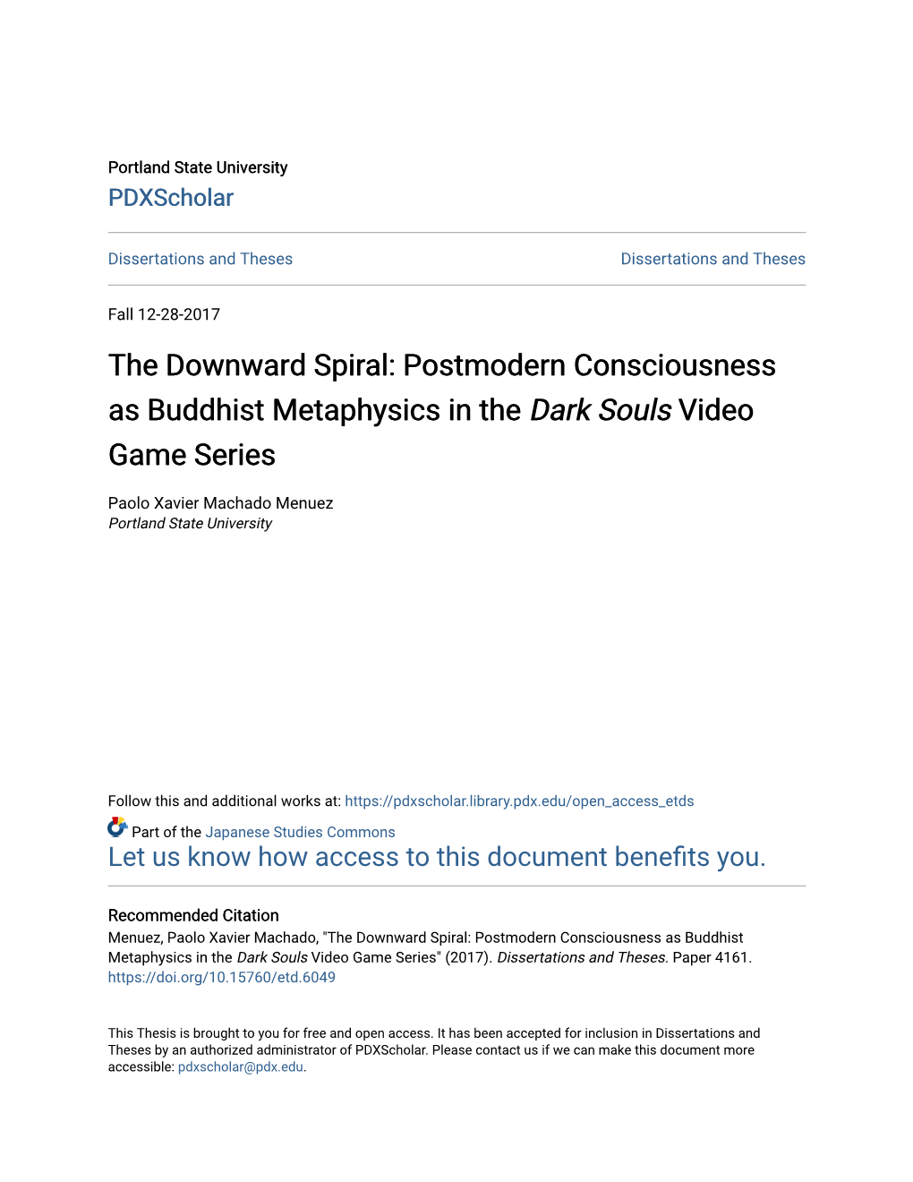 Postmodern Consciousness As Buddhist Metaphysics in the Dark Souls Video Game Series