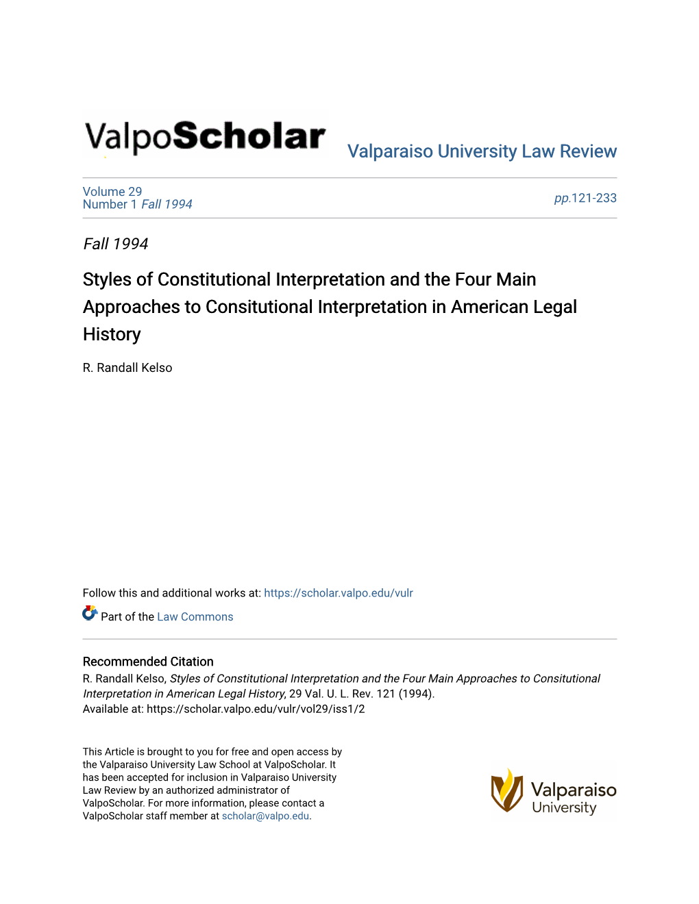 Styles of Constitutional Interpretation and the Four Main Approaches to Consitutional Interpretation in American Legal History