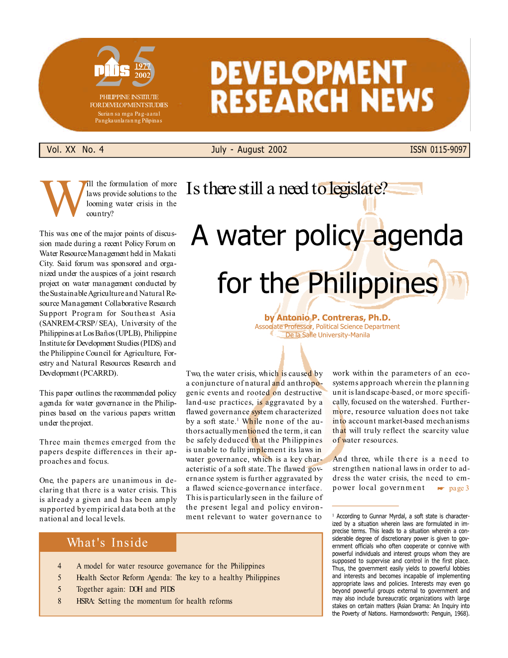 A Water Policy Agenda for the Philippines