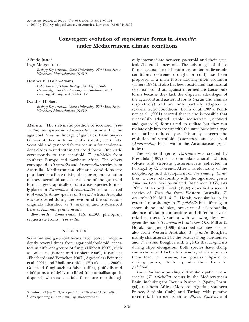 Convergent Evolution of Sequestrate Forms in Amanita Under Mediterranean Climate Conditions