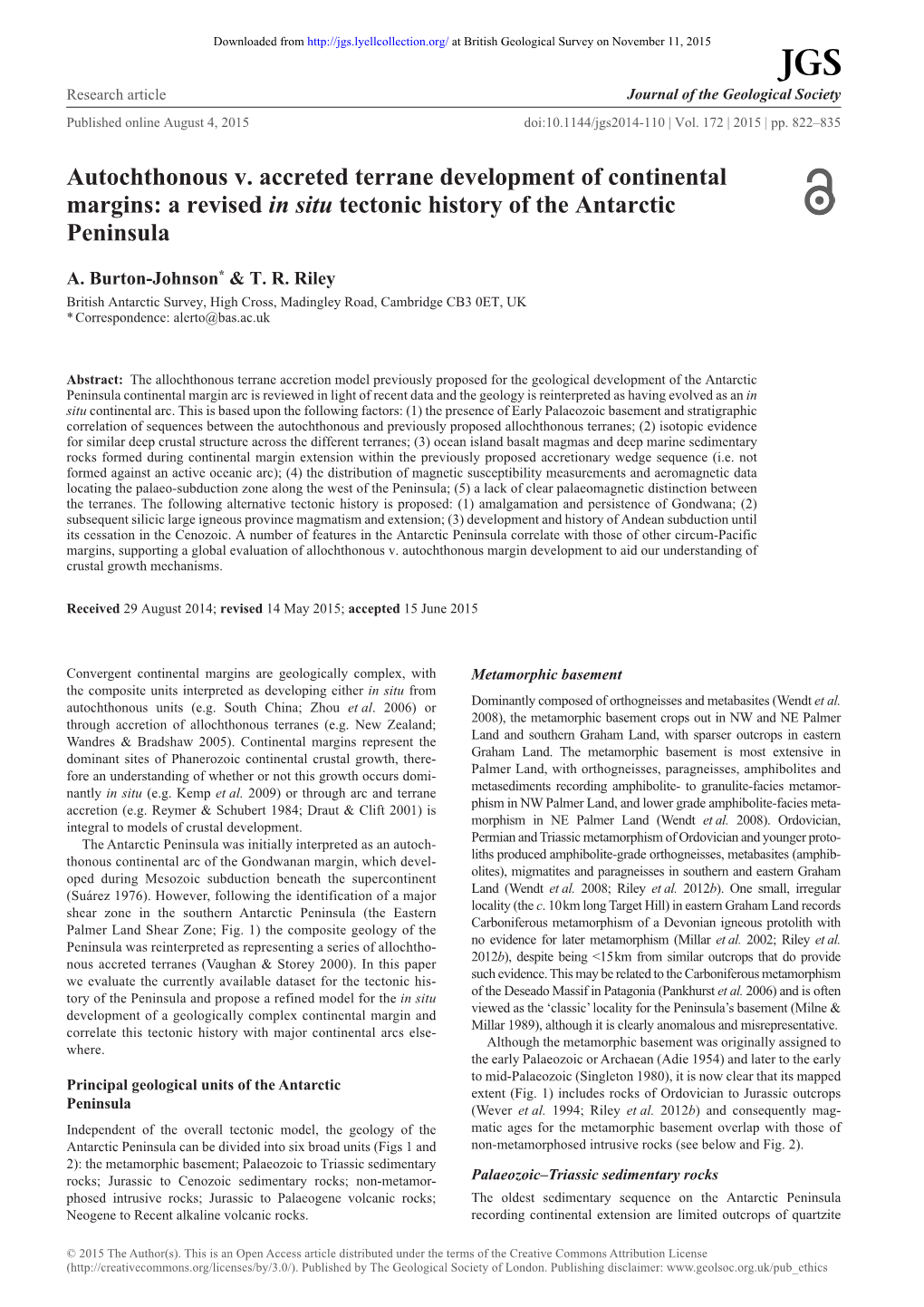 Autochthonous V. Accreted Terrane Development of Continental Margins: a Revised in Situ Tectonic History of the Antarctic Peninsulaa