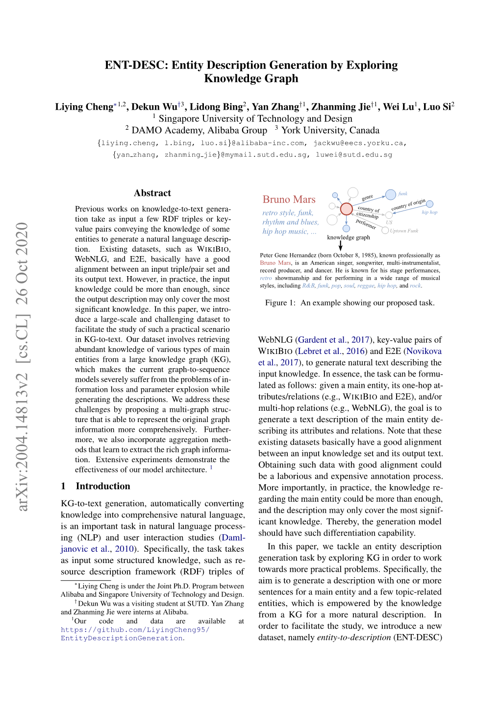 Arxiv:2004.14813V2 [Cs.CL] 26 Oct 2020 and the Description May Only Cover the Most Signif- Knowledge Into Comprehensive Natural Language, Icant Knowledge