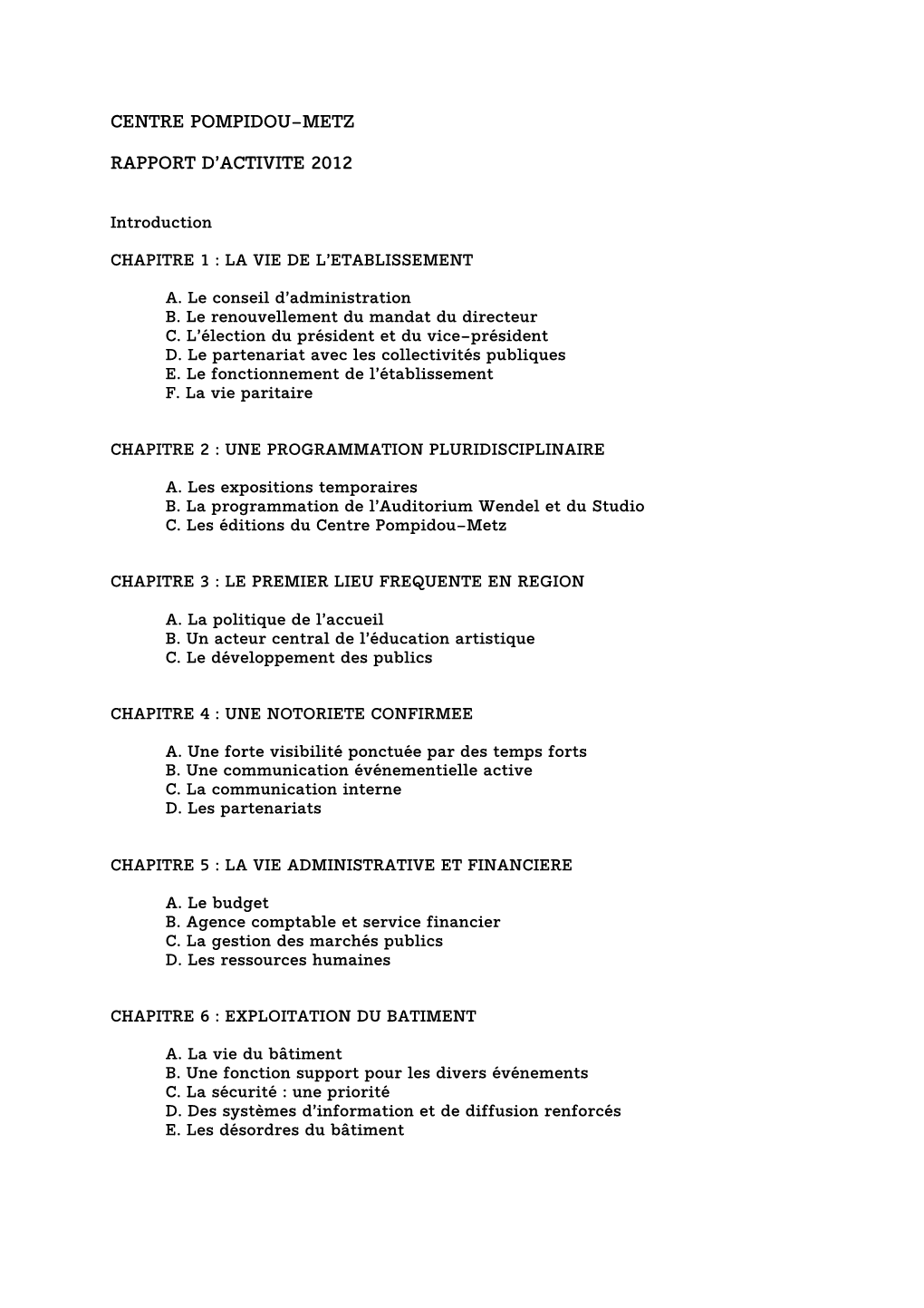 Rapport D'activité 2012