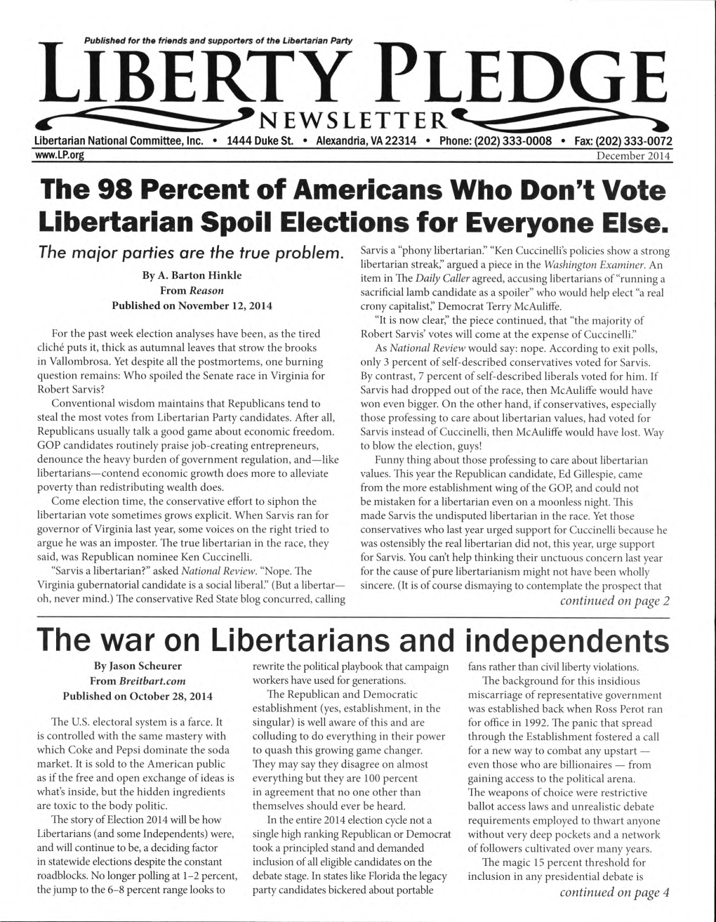 LIBERTY PLEDGE NEWSLETTER Libertarian National Committee, Inc