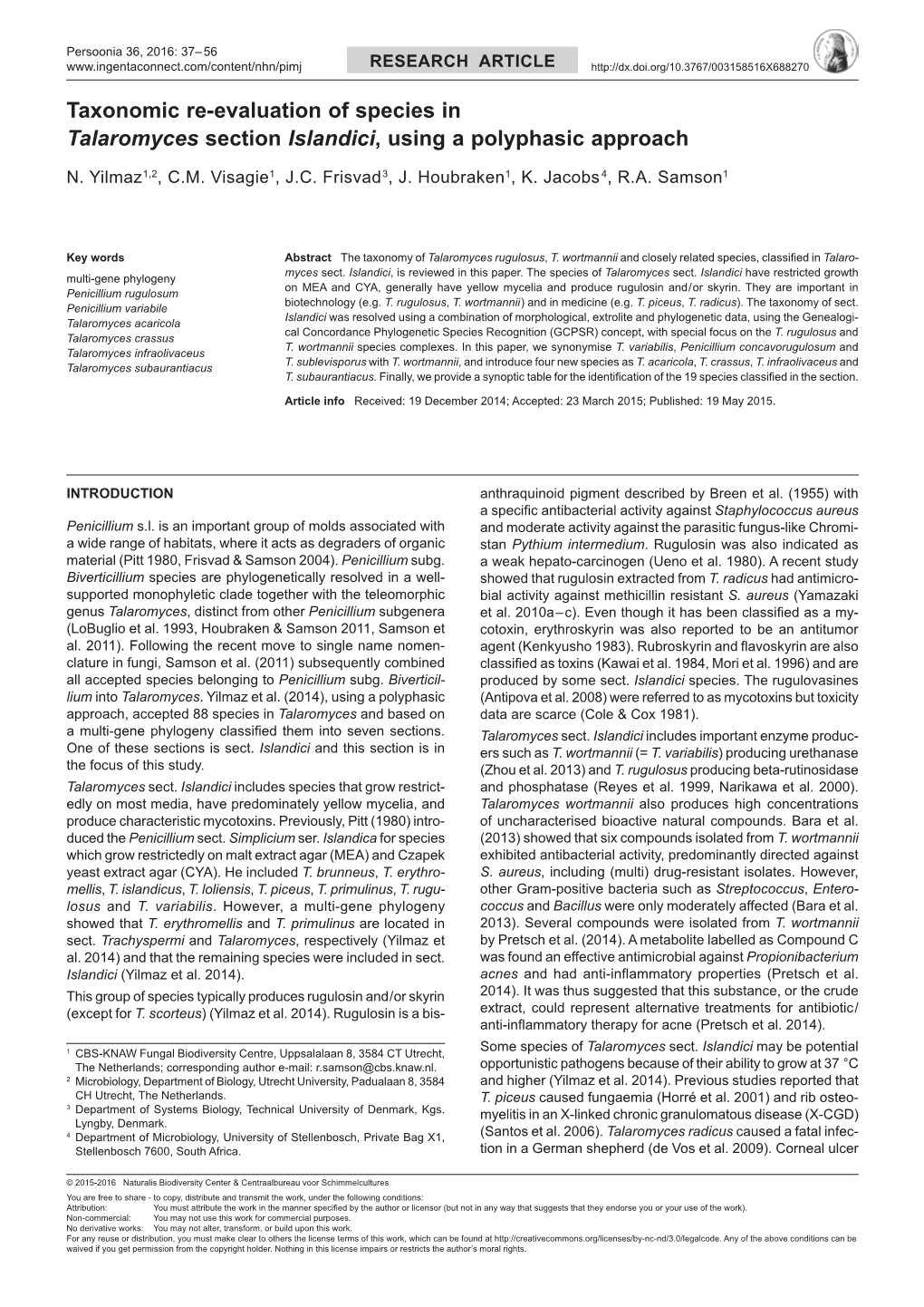 Taxonomic Re-Evaluation of Species in Talaromyces Section Islandici, Using a Polyphasic Approach