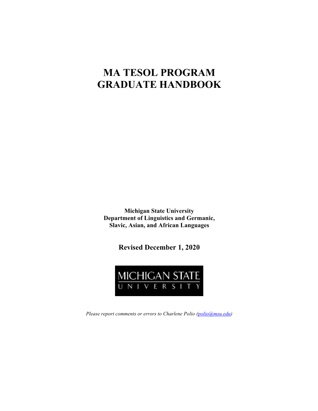 Ma Tesol Program Graduate Handbook