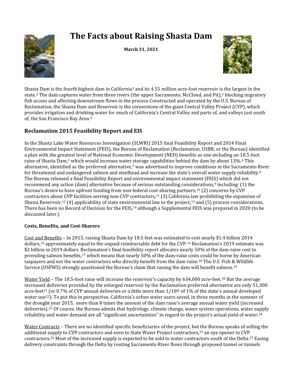Shasta Dam Raise Referenced Fact Sheet