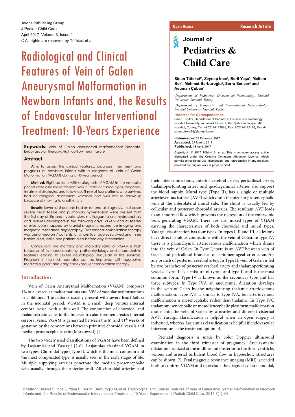 Radiological and Clinical Features of Vein of Galen Aneurysmal