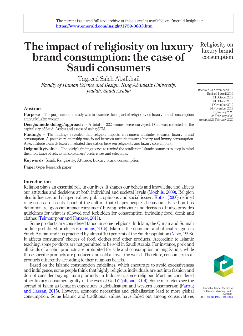 The Impact of Religiosity on Luxury Brand Consumption: the Case Of