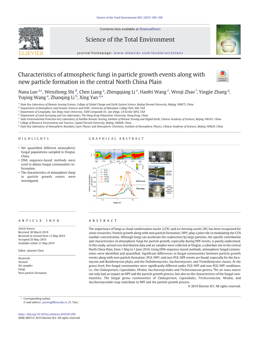 Characteristics of Atmospheric Fungi in Particle Growth Events Along with New Particle Formation in the Central North China Plain