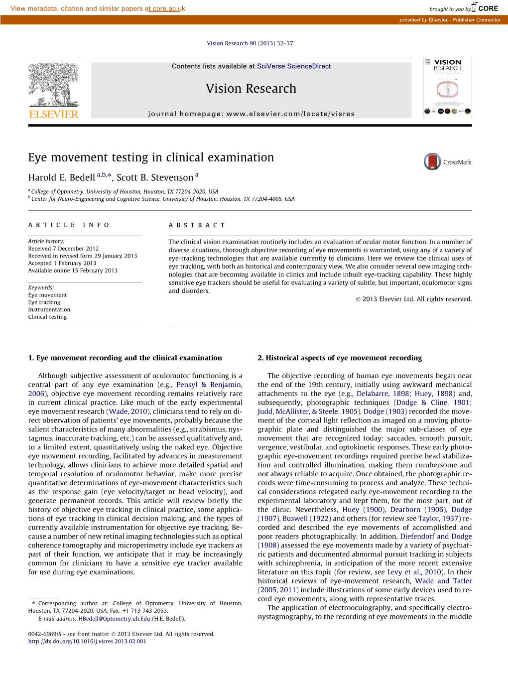 Eye Movement Testing in Clinical Examination ⇑ Harold E