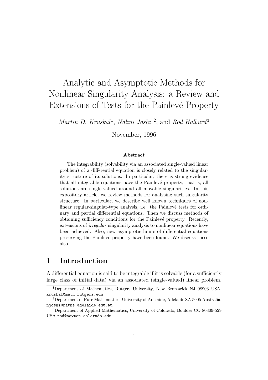 Analytic and Asymptotic Methods for Nonlinear Singularity Analysis: a Review and Extensions of Tests for the Painlev´E Property