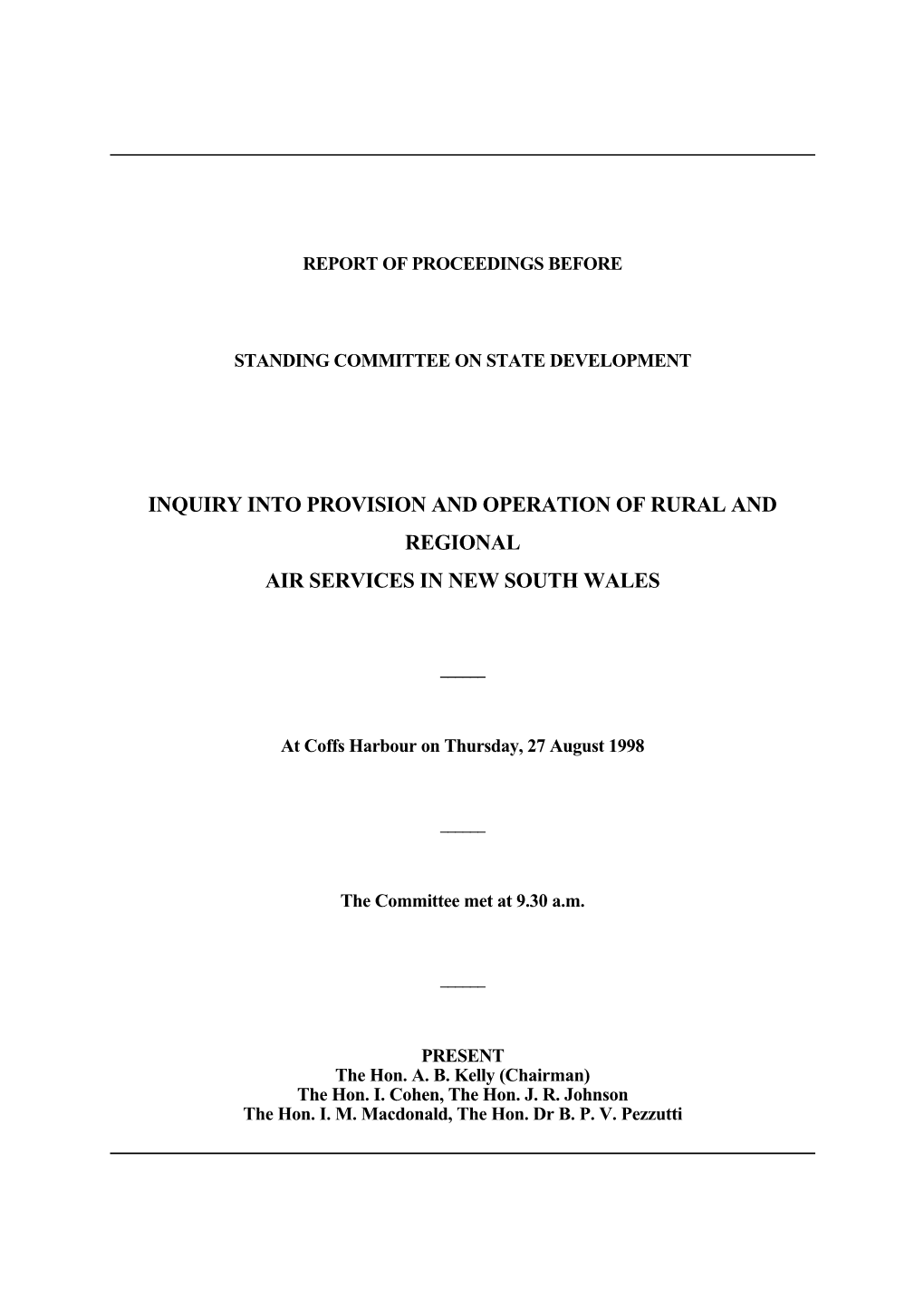 Inquiry Into Provision and Operation of Rural and Regional Air Services in New South Wales