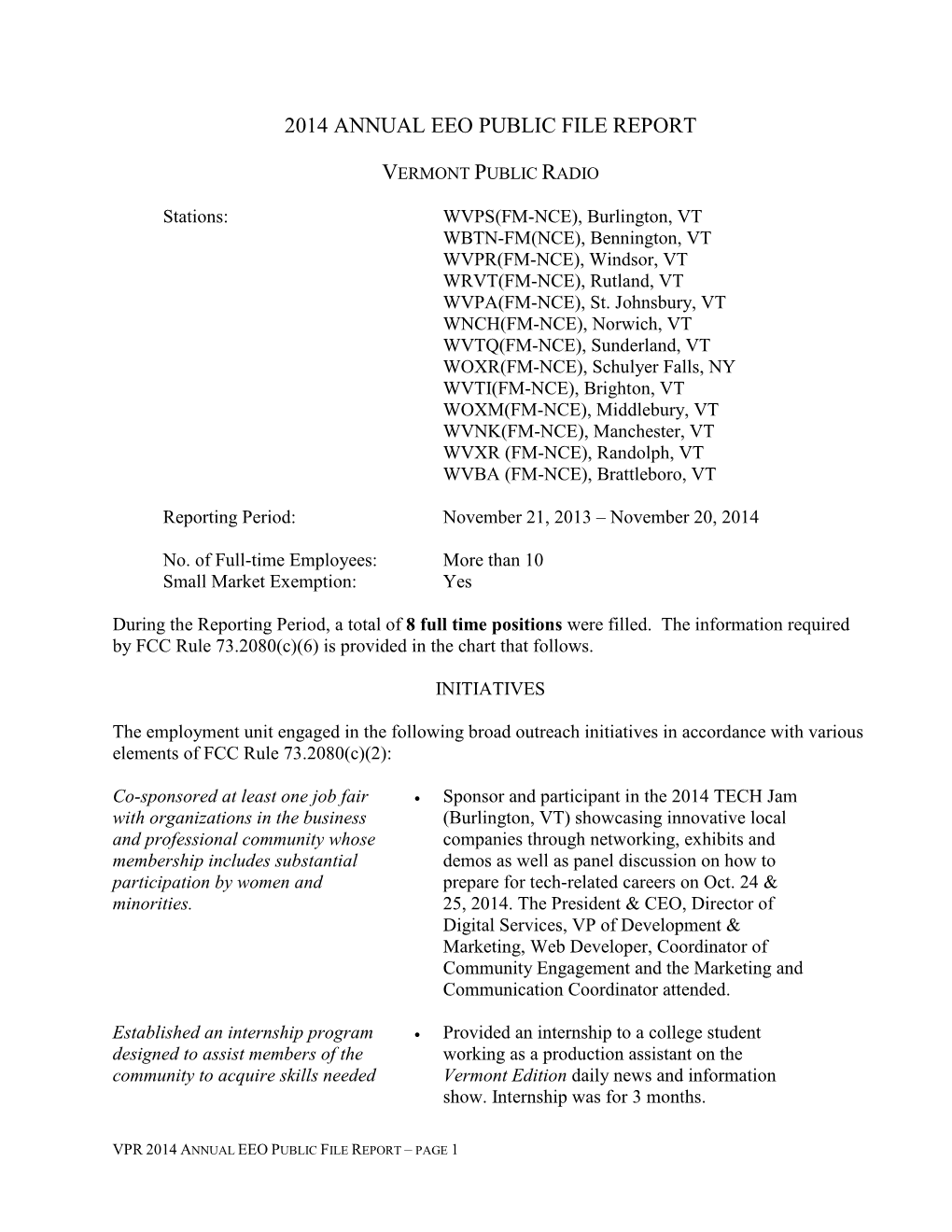 2014 Annual Eeo Public File Report