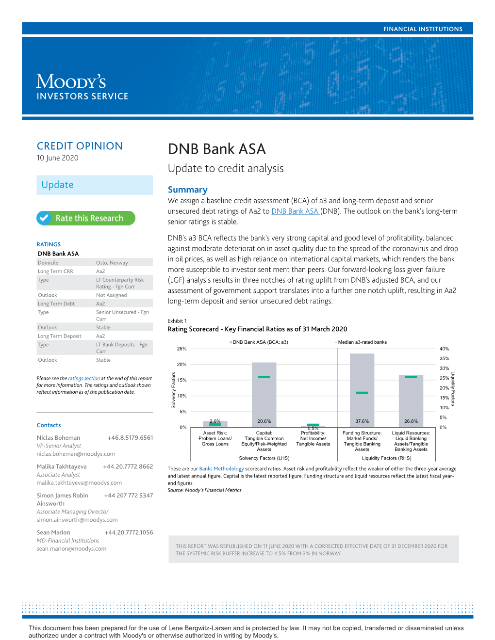 DNB Bank ASA 10 June 2020 Update to Credit Analysis