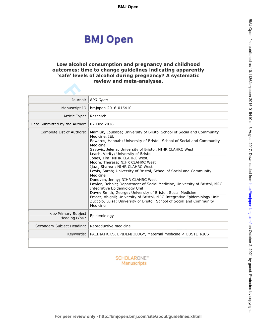 For Peer Review Only Journal: BMJ Open