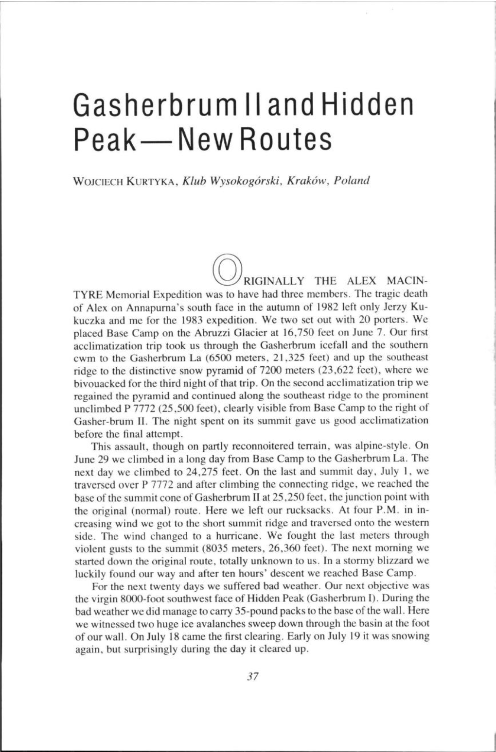 Gasherbrum II and Hidden Peak-New Routes