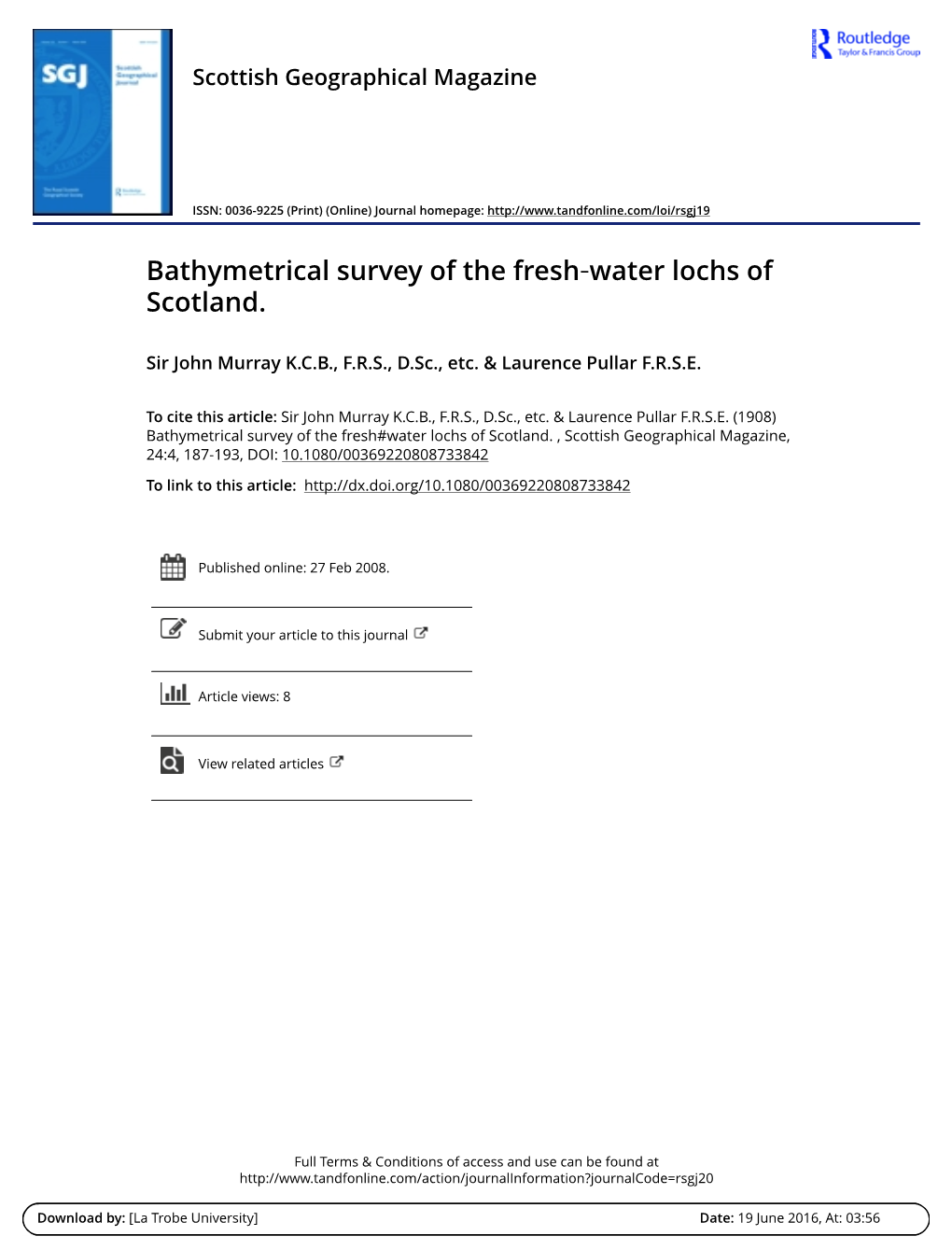 Bathymetrical Survey of the Fresh‐Water Lochs of Scotland