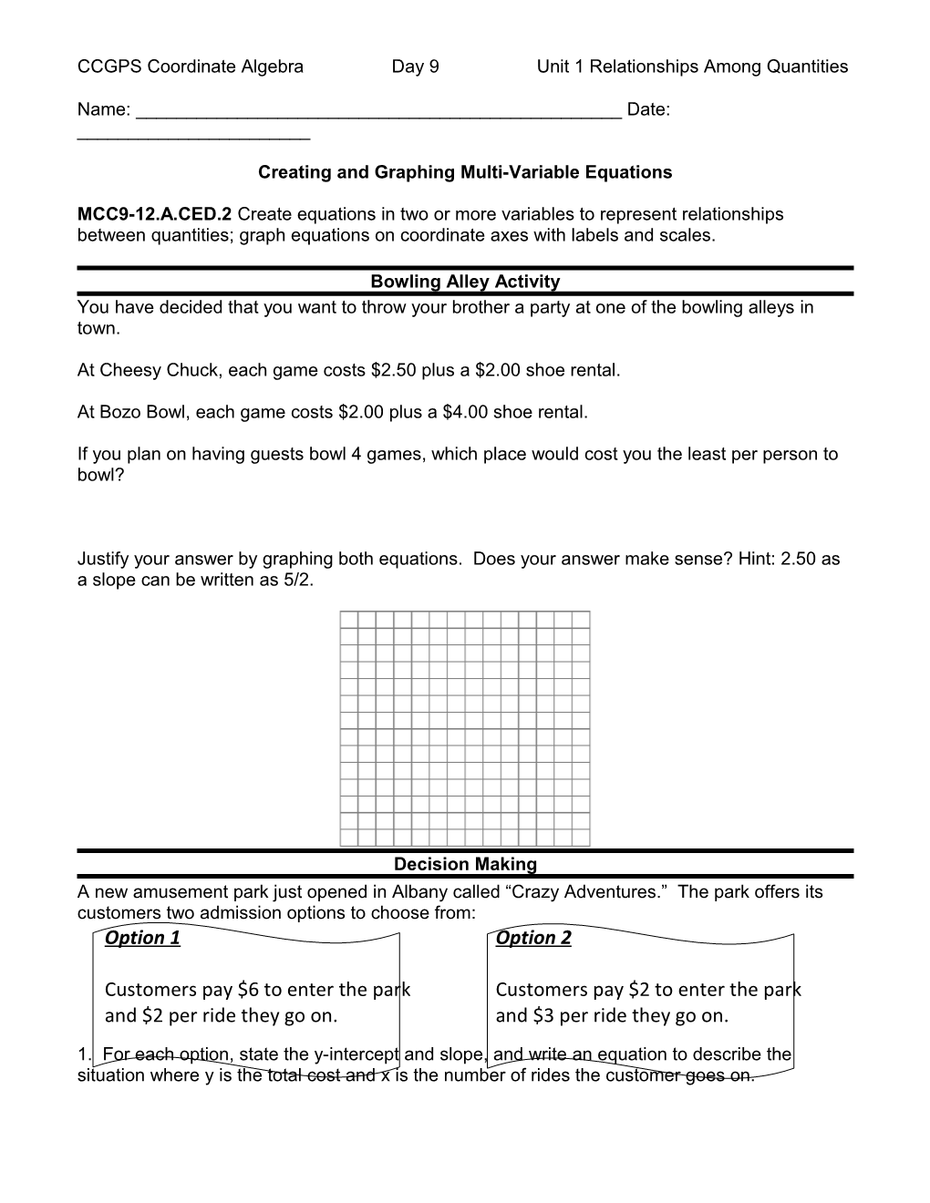 Creating and Graphing Multi-Variable Equations