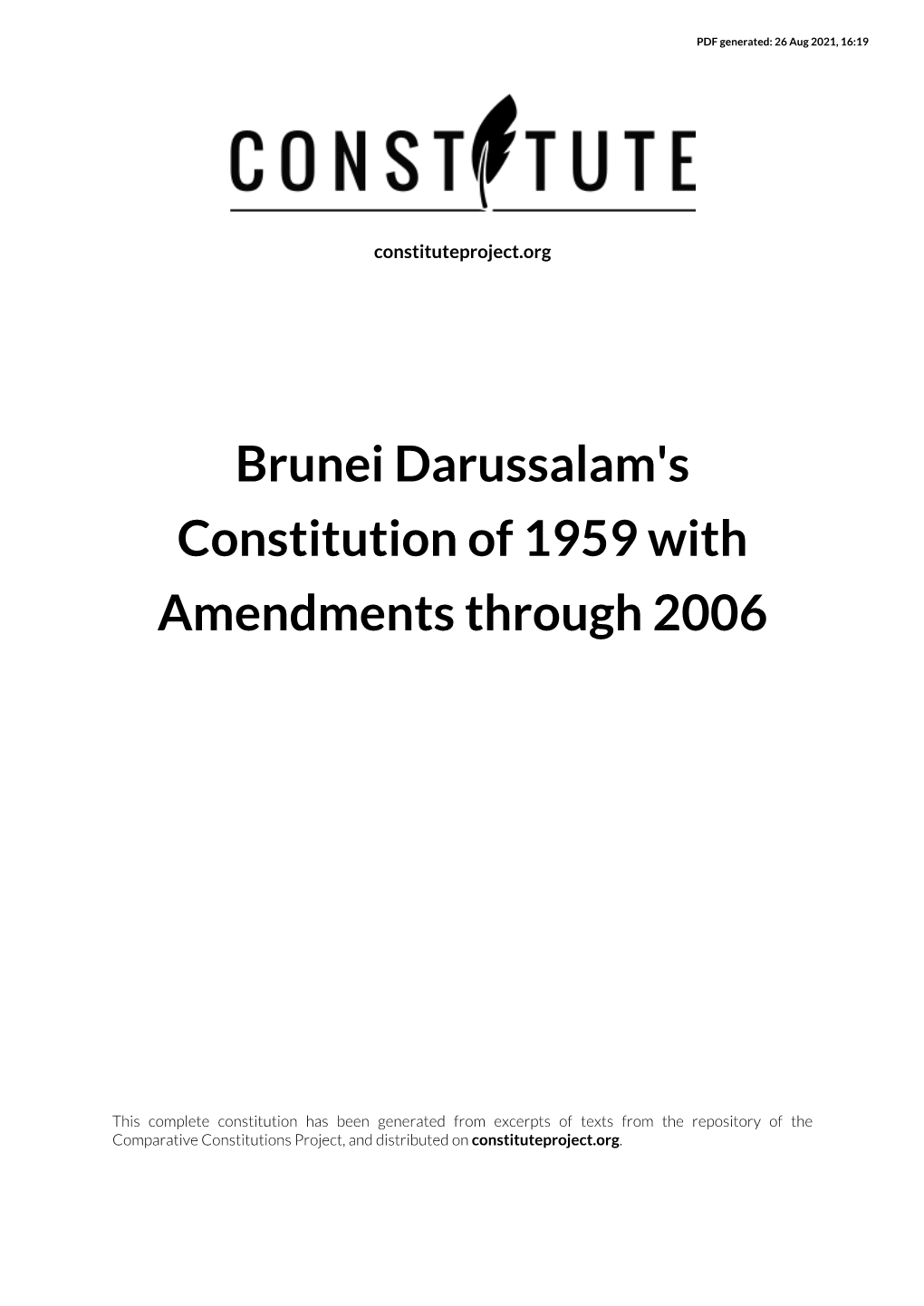 Brunei Darussalam's Constitution of 1959 with Amendments Through 2006