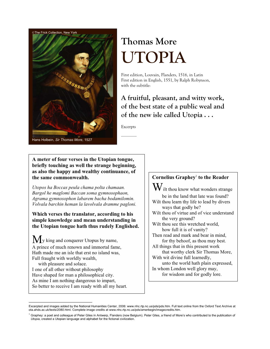 Thomas More, Utopia, 1516