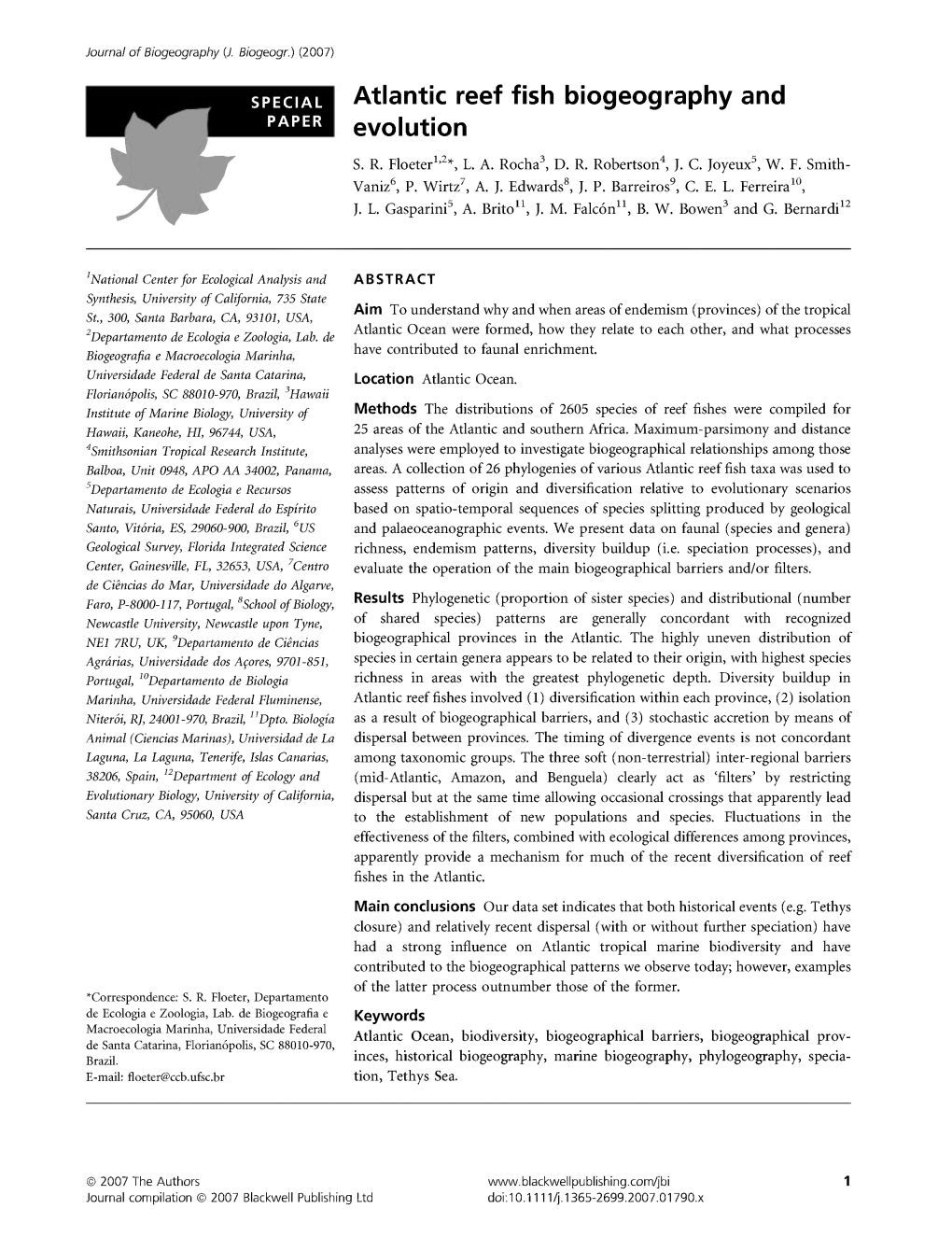 Atlantic Reef Fish Biogeography and Evolution