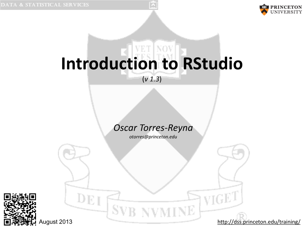Introduction to Rstudio (V 1.3)