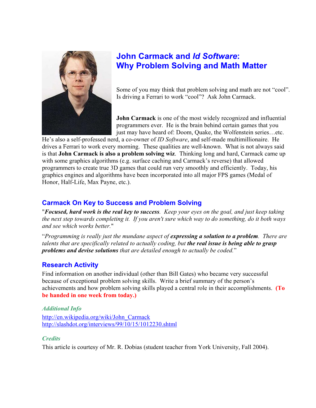 John Carmack and Id Software: Why Problem Solving and Math Matter