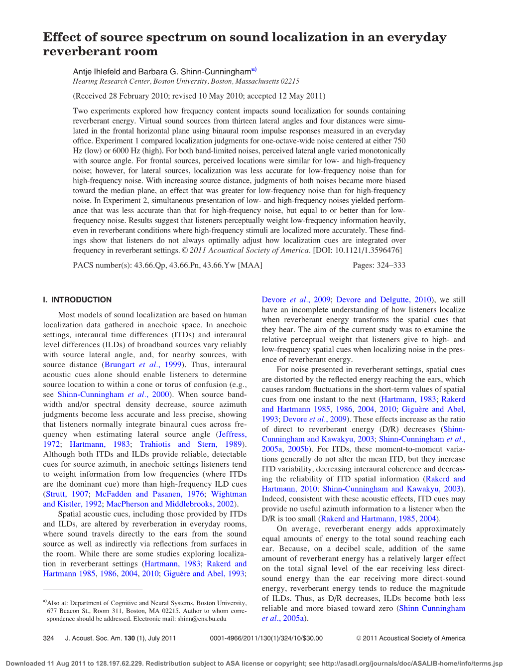 Effect of Source Spectrum on Sound Localization in an Everyday Reverberant Room