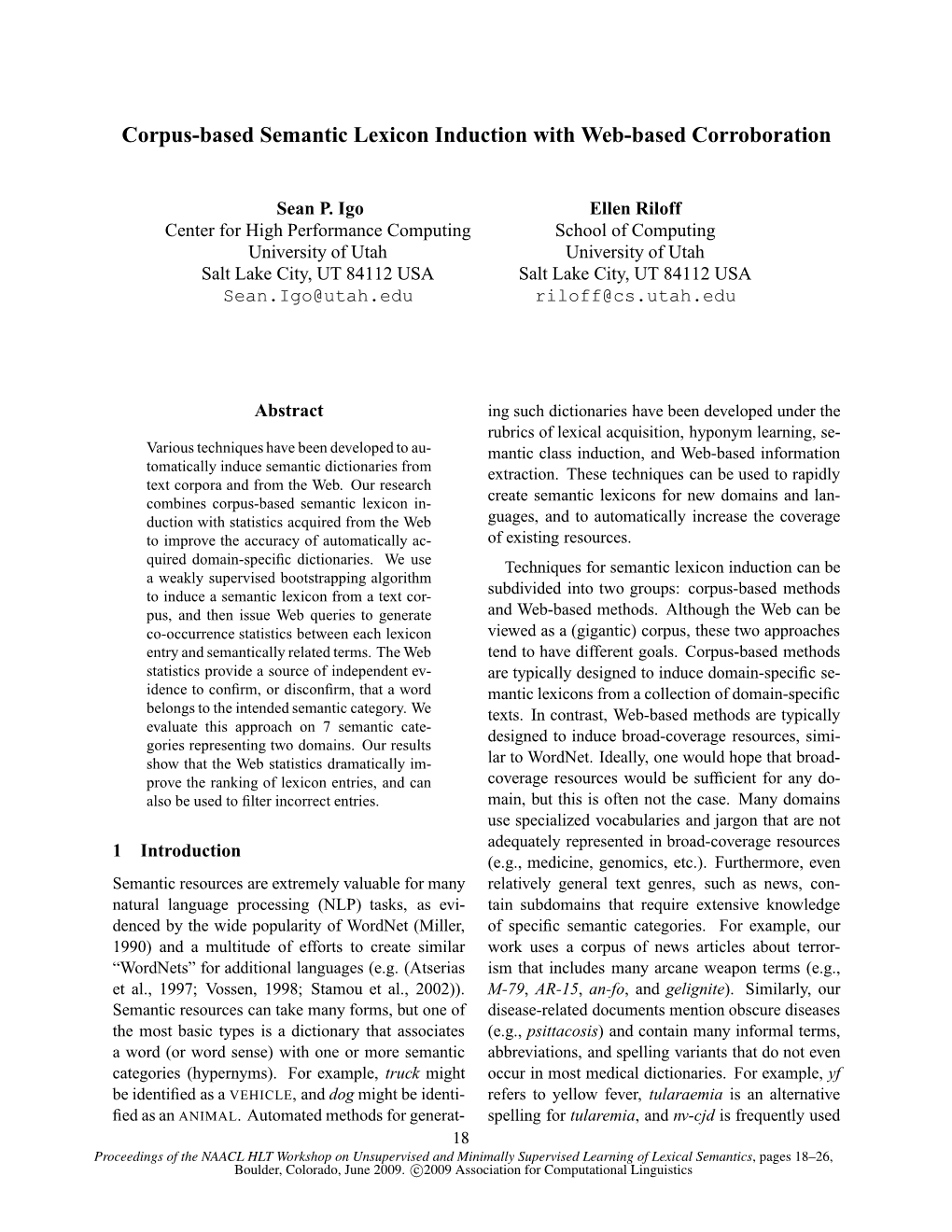 Corpus-Based Semantic Lexicon Induction with Web-Based Corroboration