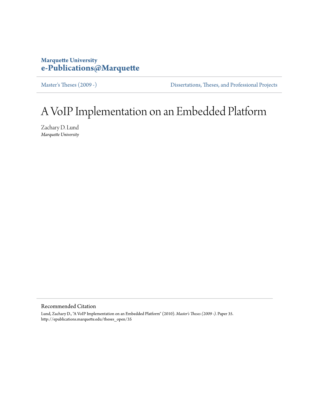 A Voip Implementation on an Embedded Platform Zachary D