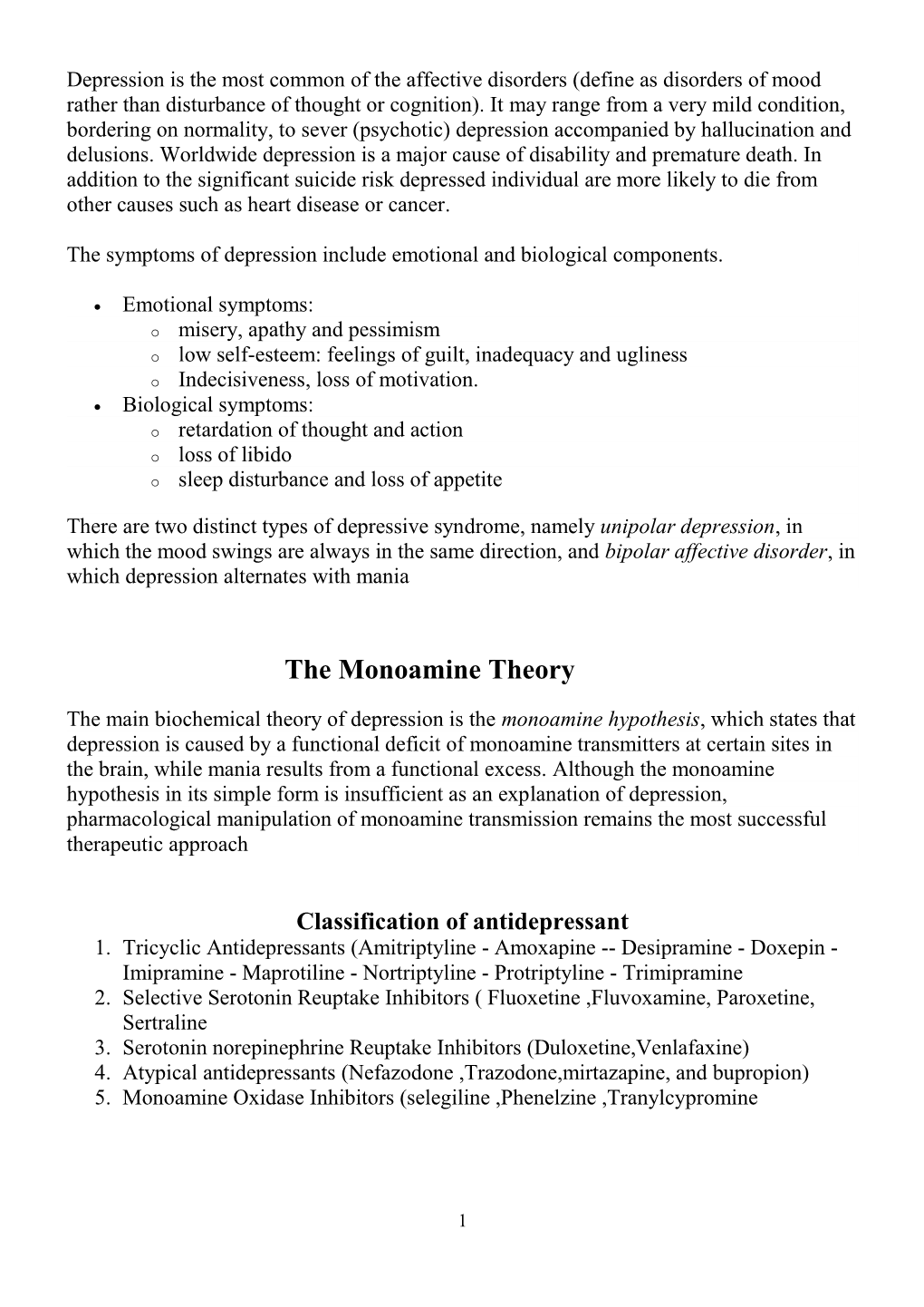 The Monoamine Theory