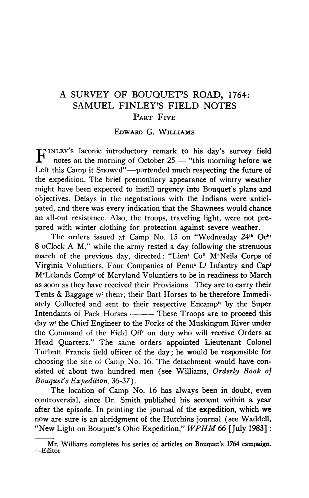 A SURVEY of BOUQUETS ROAD, 1764: SAMUEL FINLEY's FIELD NOTES Part Five Edward G