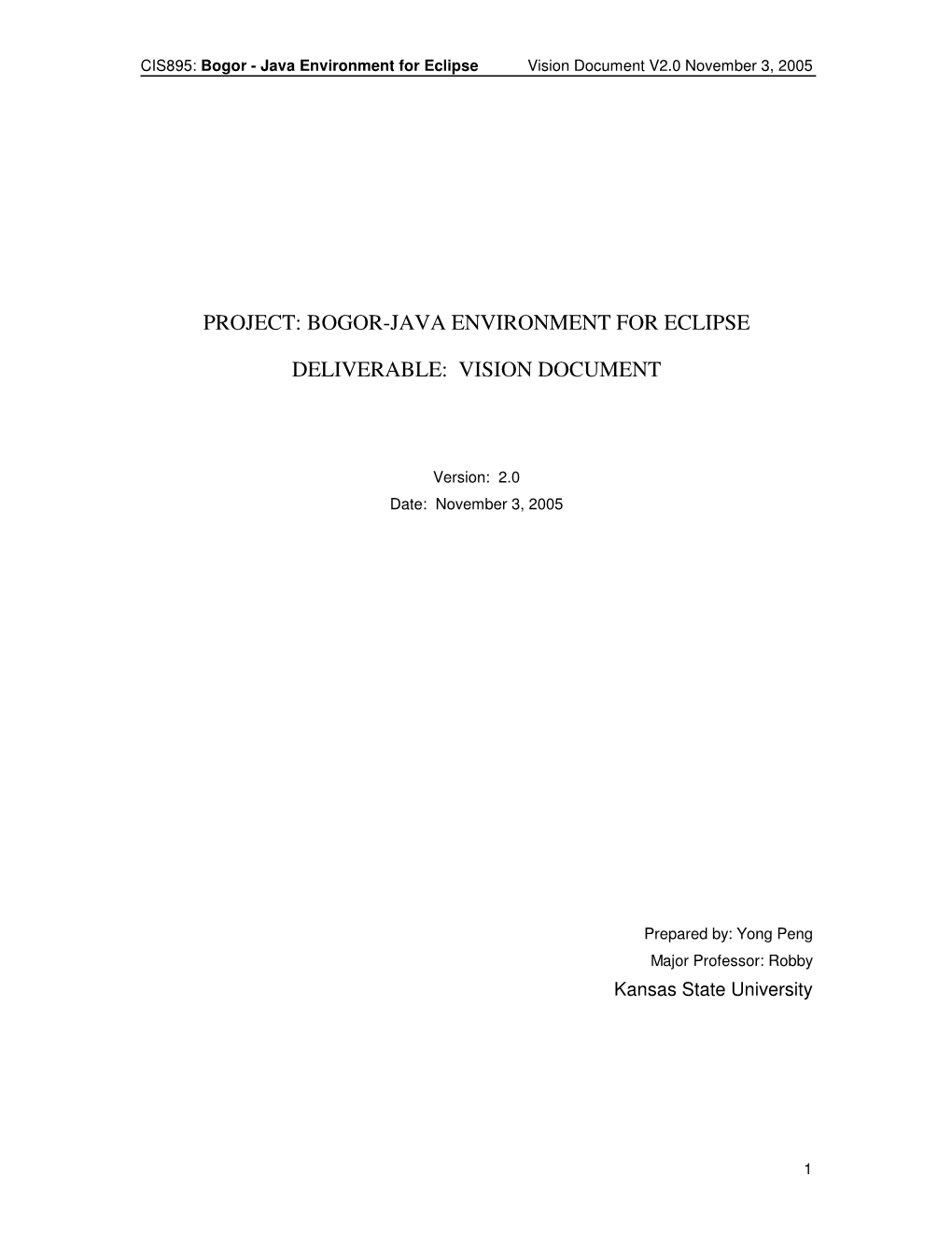 Project: Bogor-Java Environment for Eclipse Deliverable: Vision Document