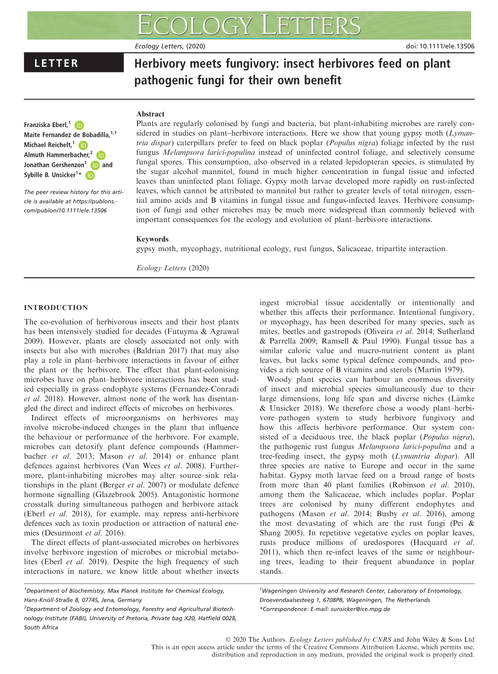 Insect Herbivores Feed on Plant Pathogenic Fungi for Their Own Benefit