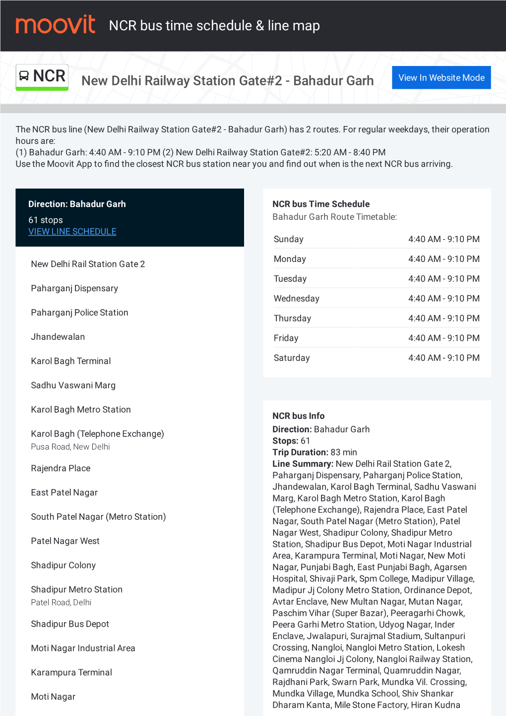 NCR Bus Time Schedule & Line Route