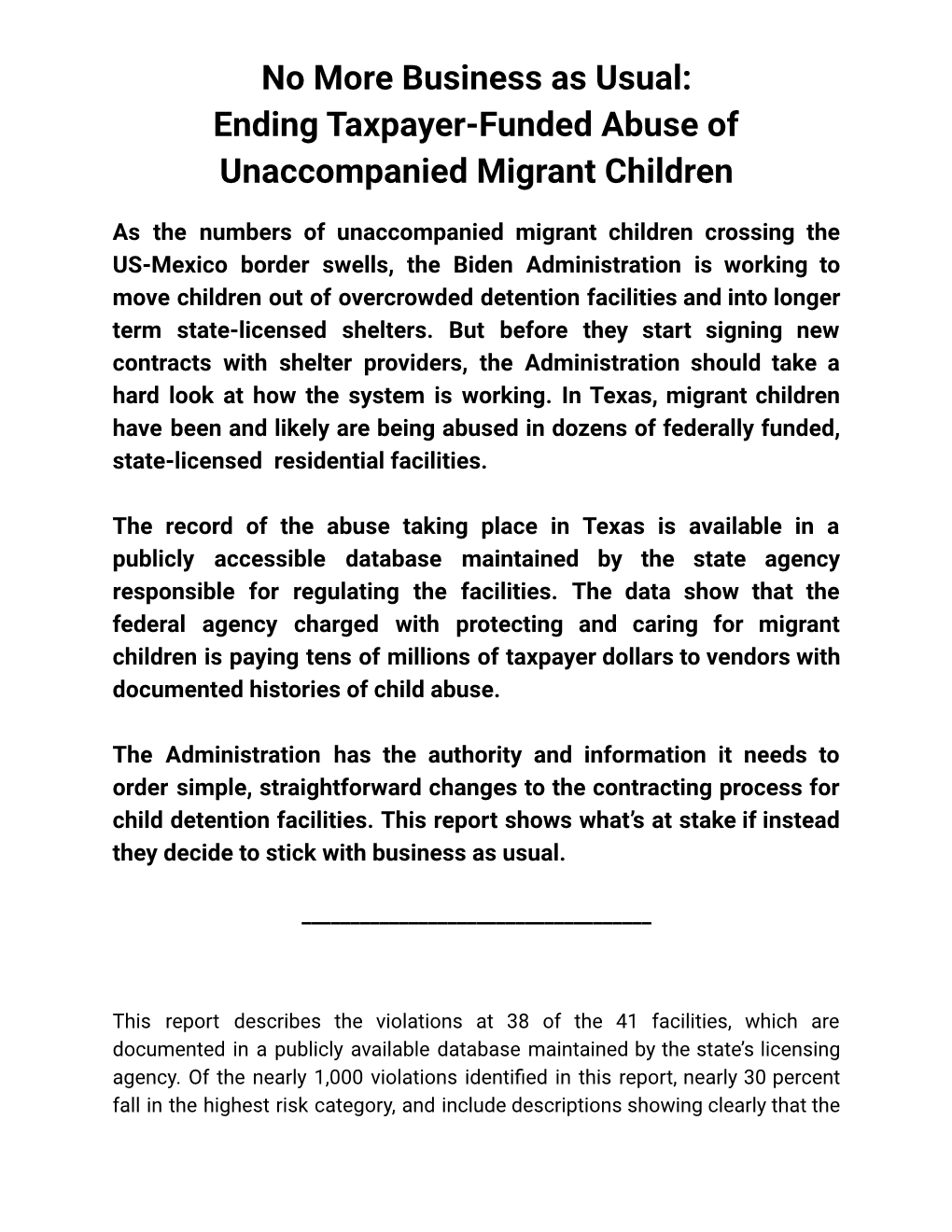Ending Taxpayer-Funded Abuse of Unaccompanied Migrant Children