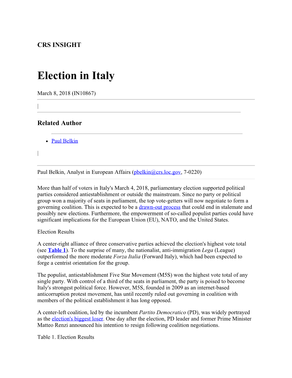 Election in Italy