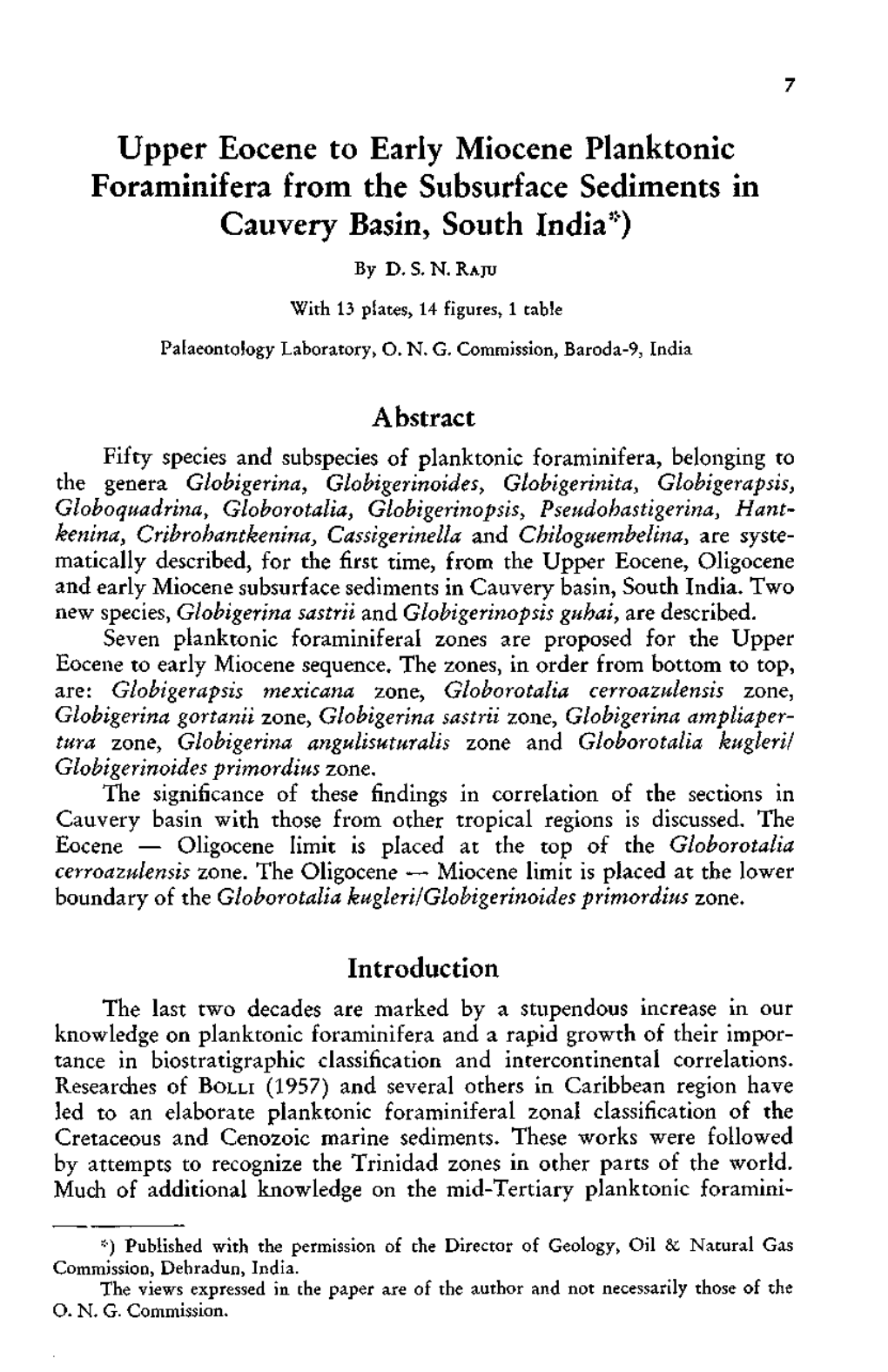 Upper Eocene to Early Miocene Planktonic Foraminifera from the Subsurface Sediments in Cauvery Basin, South India*)