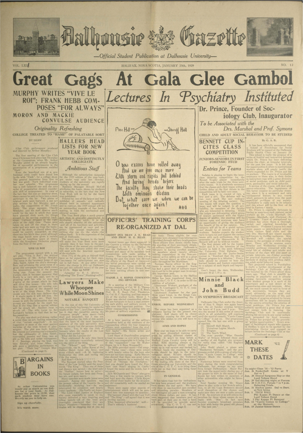 At Ala Glee Gambol (•------MURPHY WRITES "VIVE LE ROI''; FRANK HEBB Cot\1= Lectures in Psychiatry Instituted POSES "FOR AL W ~~ YS'' ------.~