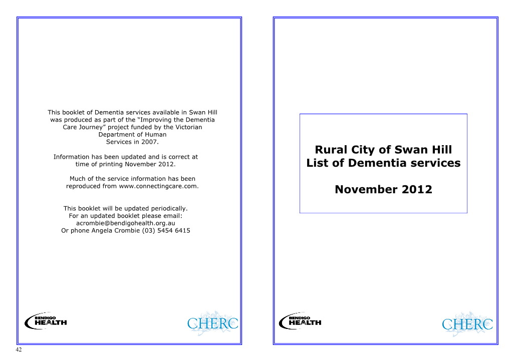 Rural City of Swan Hill List of Dementia Services November 2012