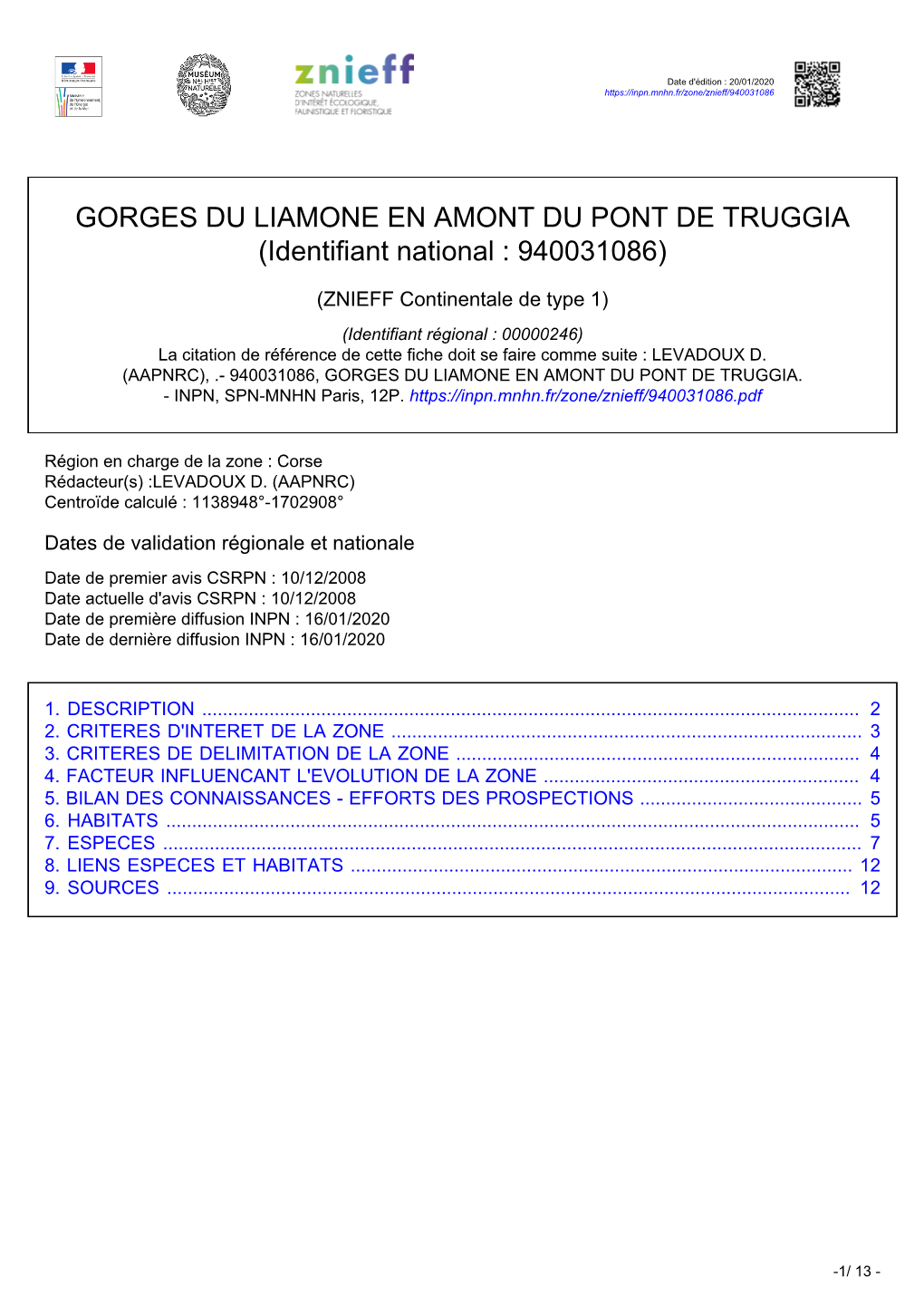 GORGES DU LIAMONE EN AMONT DU PONT DE TRUGGIA (Identifiant National : 940031086)