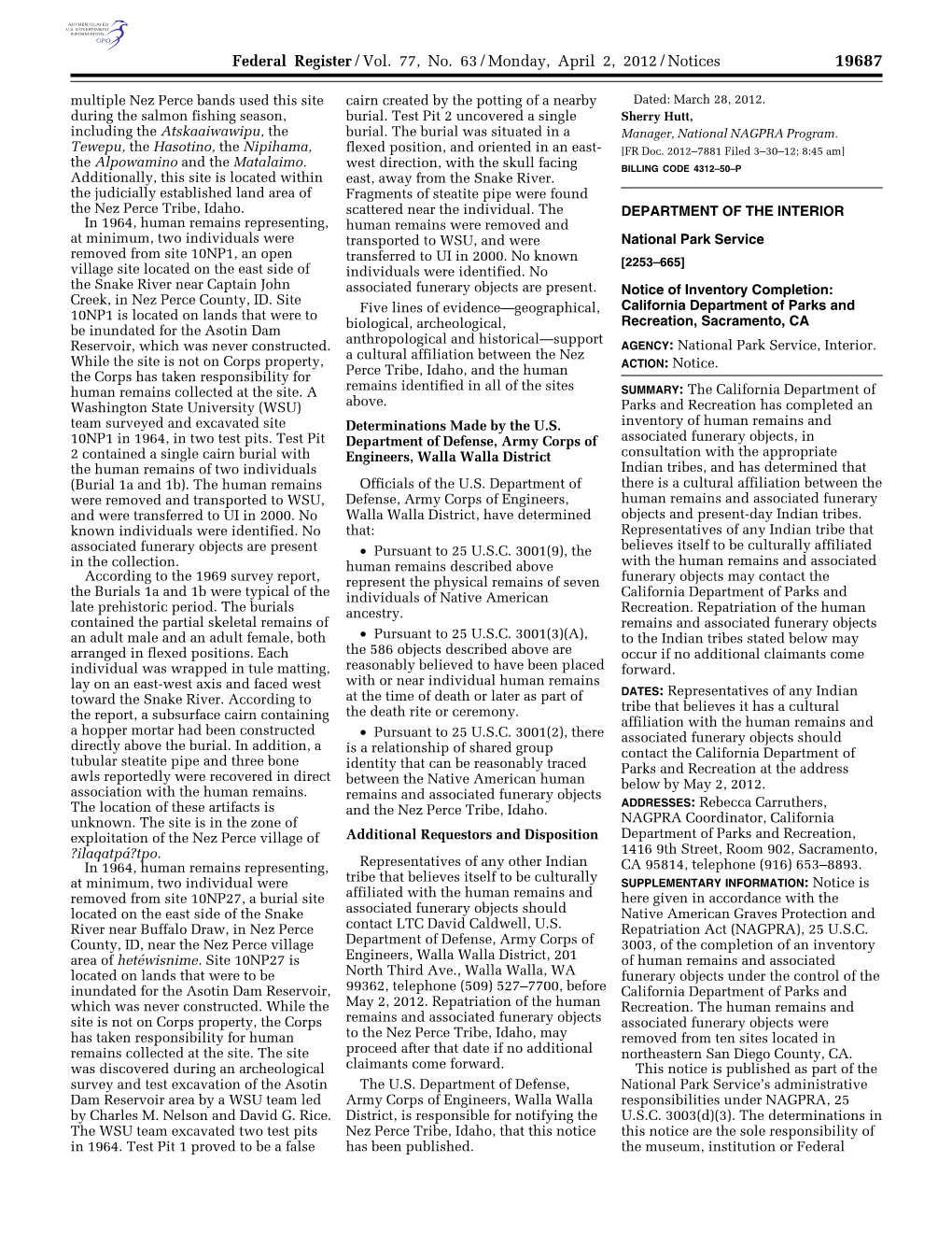 Federal Register/Vol. 77, No. 63/Monday, April 2, 2012/Notices