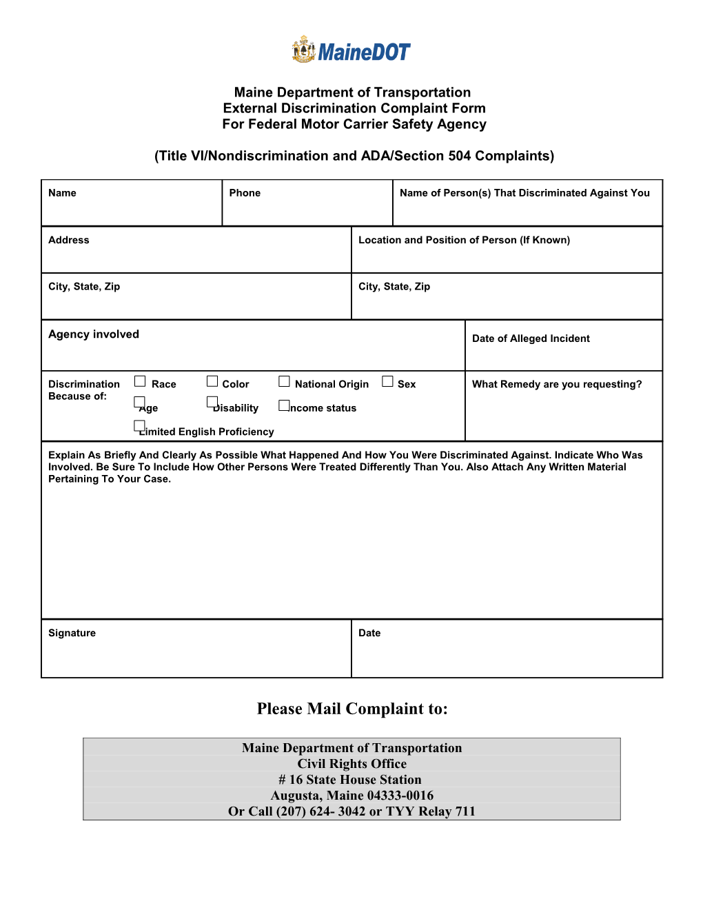 External Discrimination Complaint Form