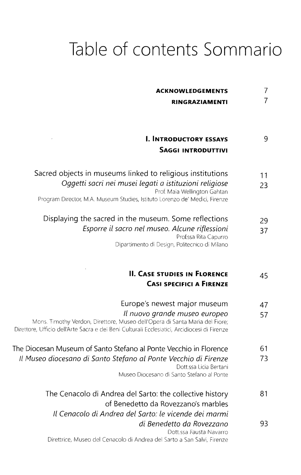 Table of Contents Sommario